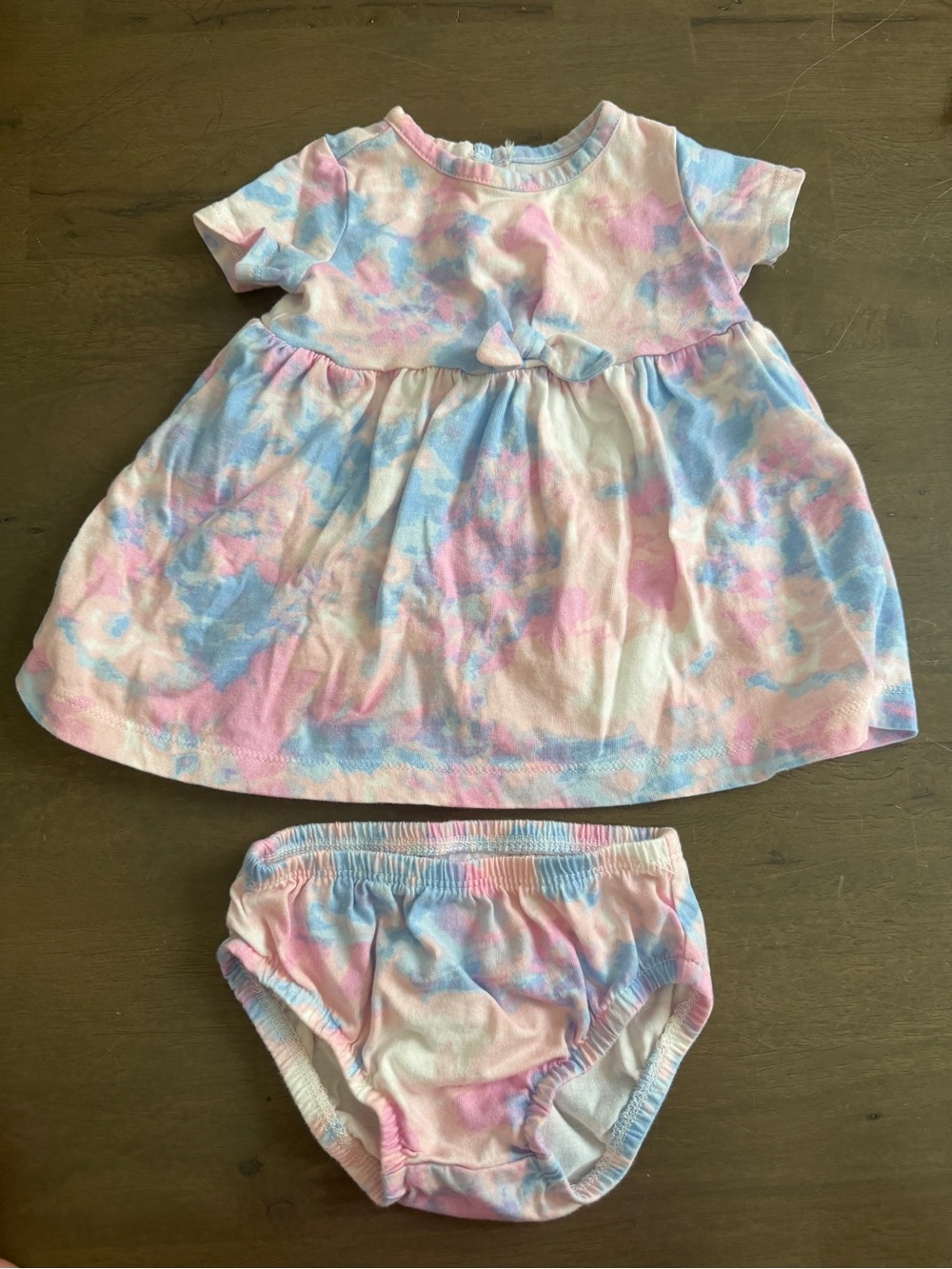 Carter's Baby Girls 3M 2pc Pink/Blue Tie-Dye Cotton Knit Dress Diaper Cover